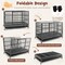 Black Metal Dog Crate Foldable Double Door Rolling Wheels Tray